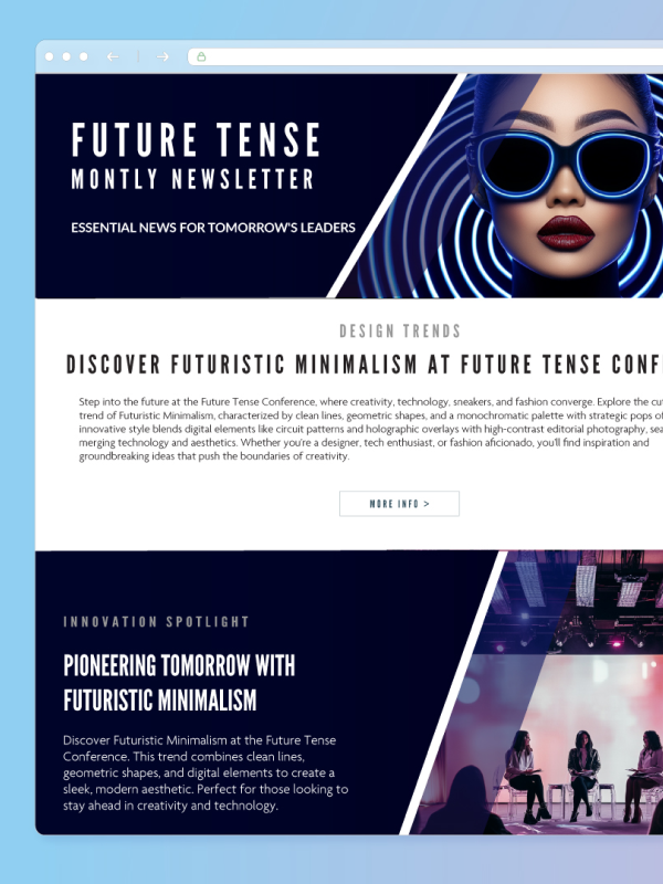 Fictional event hero visual for Future Tense 2025 creative summit