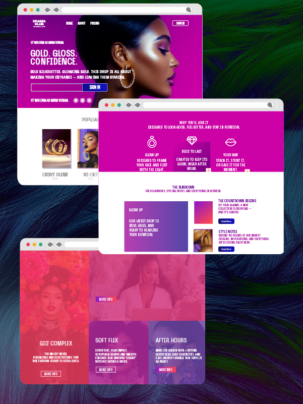 Website design mockup for conceptual fashion brand